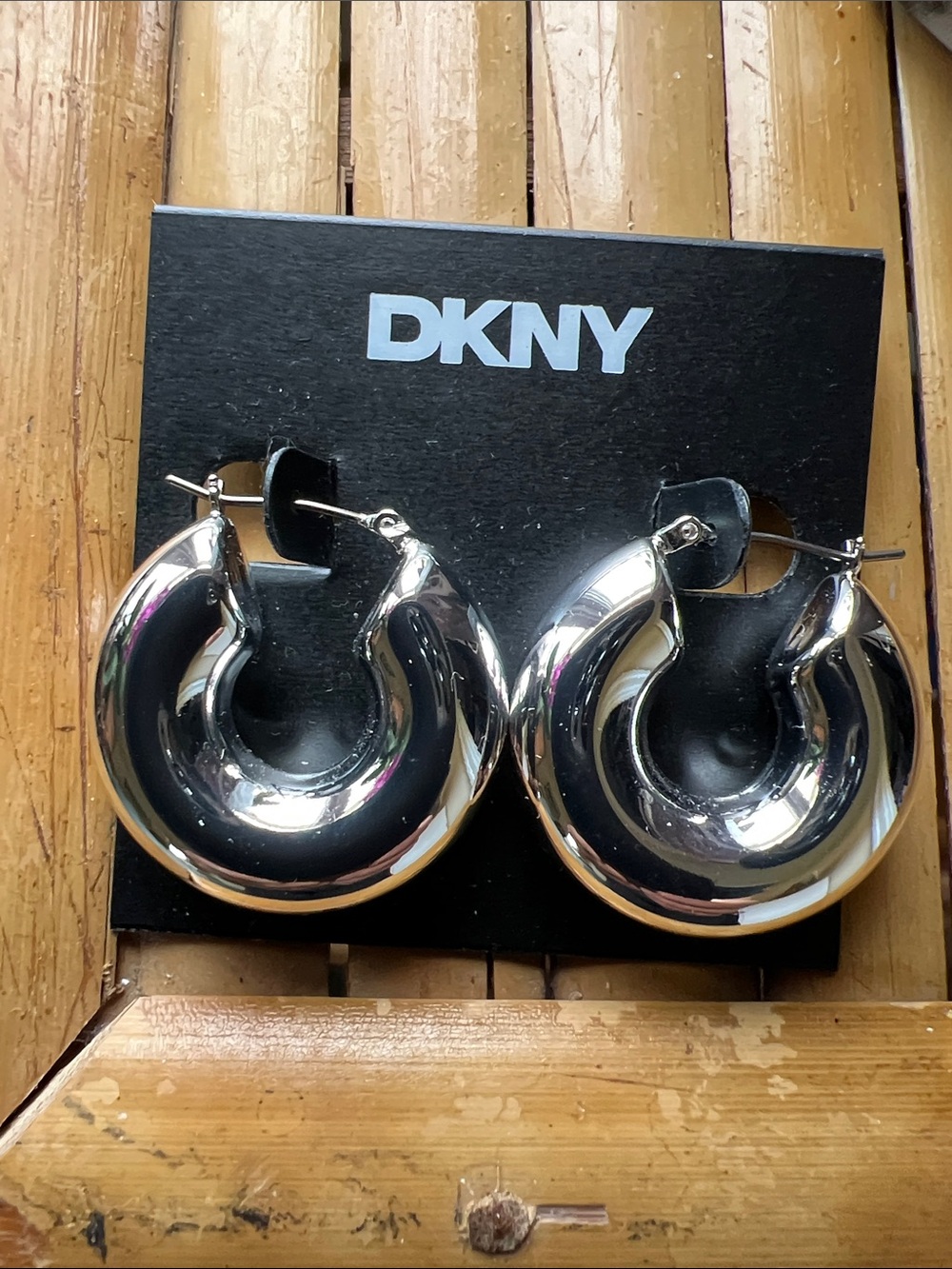 DKNY Polished Silver Thick Hoop Earrings